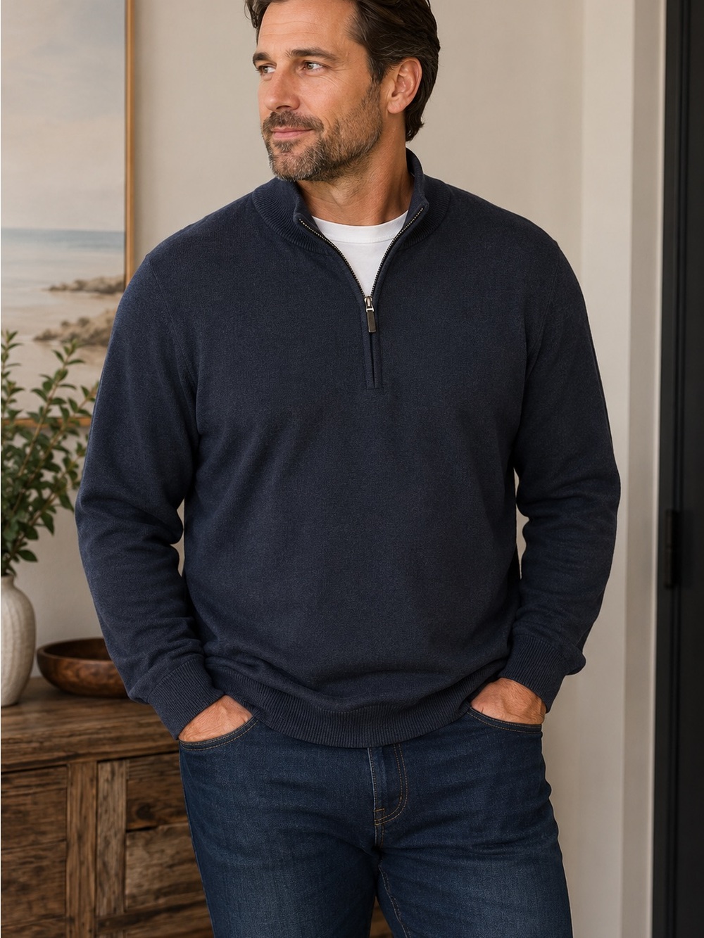 UNTUCKit Men's Navy Half-Zip Sweater